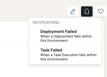 Screenshot showing the Notification menu on the Environment page