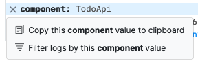 Detail screenshot showing Filter logs by Component property.